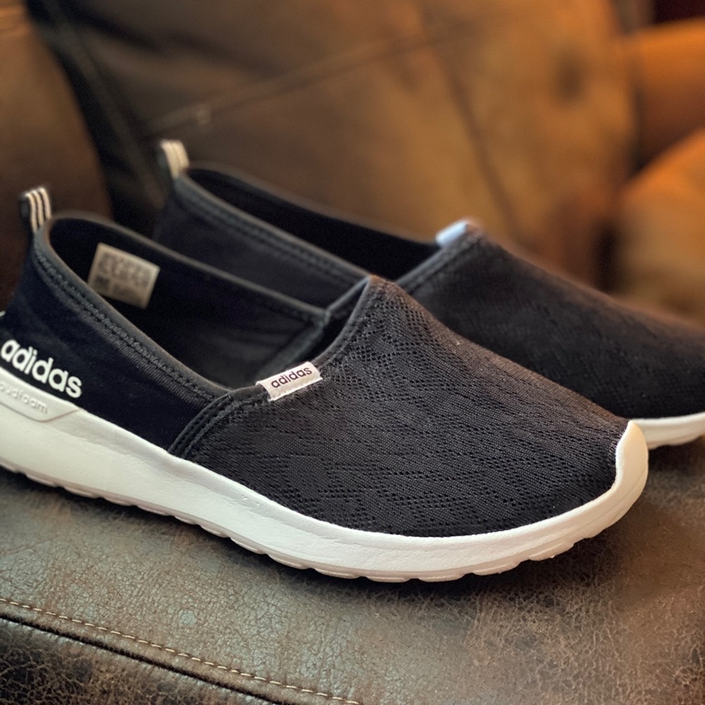 adidas Black Slip-On Knit Casual Sneakers with White Sole